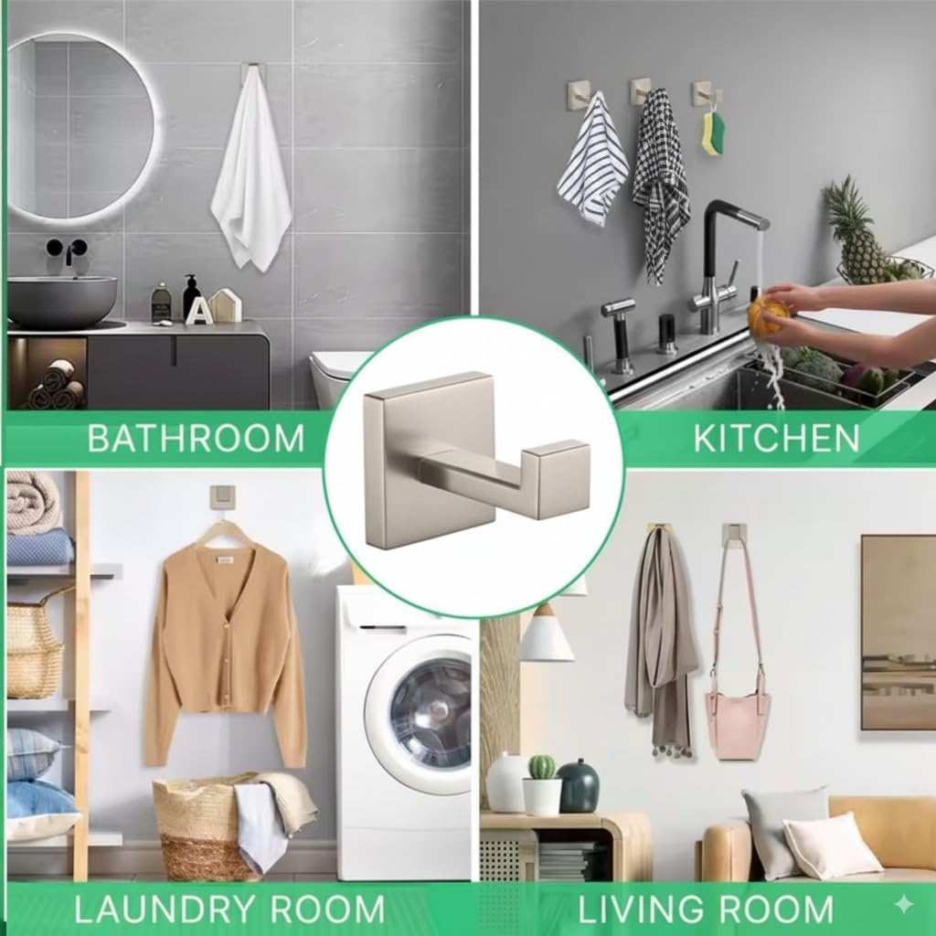 3 Piece Towel Bar Set for Bathroom, Washroom, Toilet Paper Roll Holder Set, Bath Accessories, Heavy Duty Wall Mounted, Towel Holder Rack Hook Rod (Brushed Nickel)