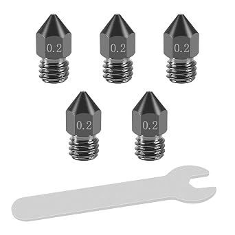 Aokin 5 Pcs 0.2mm Hardened Steel Nozzles MK8 Nozzles 3D Printer Nozzles with High Temperature Wear Resistant for Creality Ender 3/3 Pro/3 V2, Ender 5/5 Pro, CR-10/10S, Makerbot, with Flat Wrench