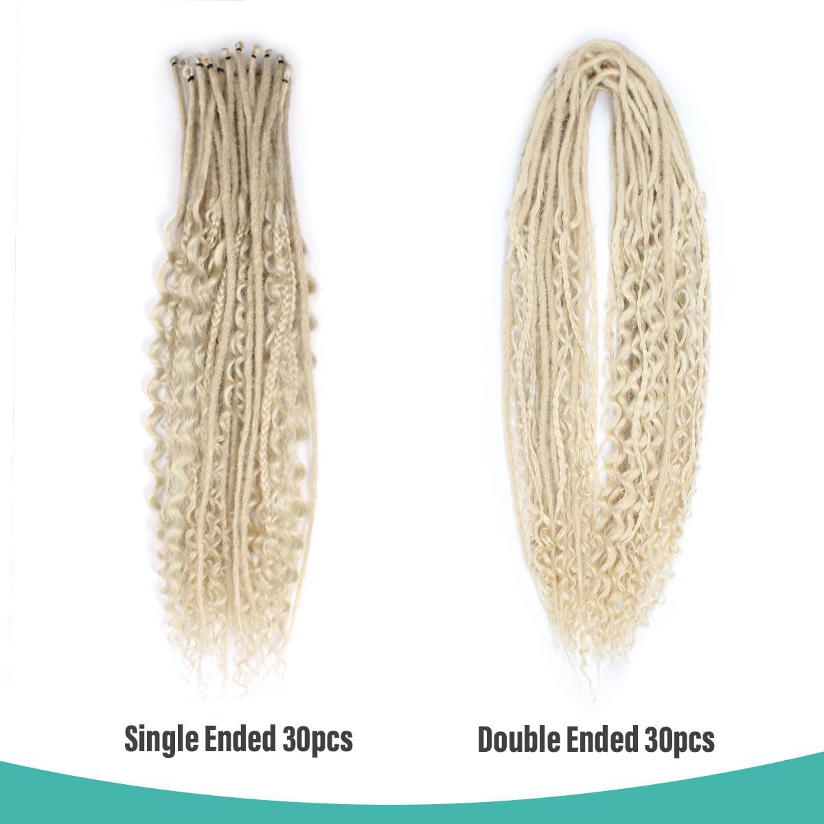 24 Inch 3 In 1 SE Dreadlock Extensions Sets, 30 Strands Mixed 613 Blonde Synthetic SE Dreads Extensions, 100% Handmade Soft Single Ended Curly Boho Wavy Dreads for Girls