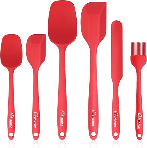 Miniatura 11 de NileHome Juego de espátulas de silicona, 6 paquetes de utensilios de cocina de grado alimenticio con cepillo de silicona, resistente al calor, apto