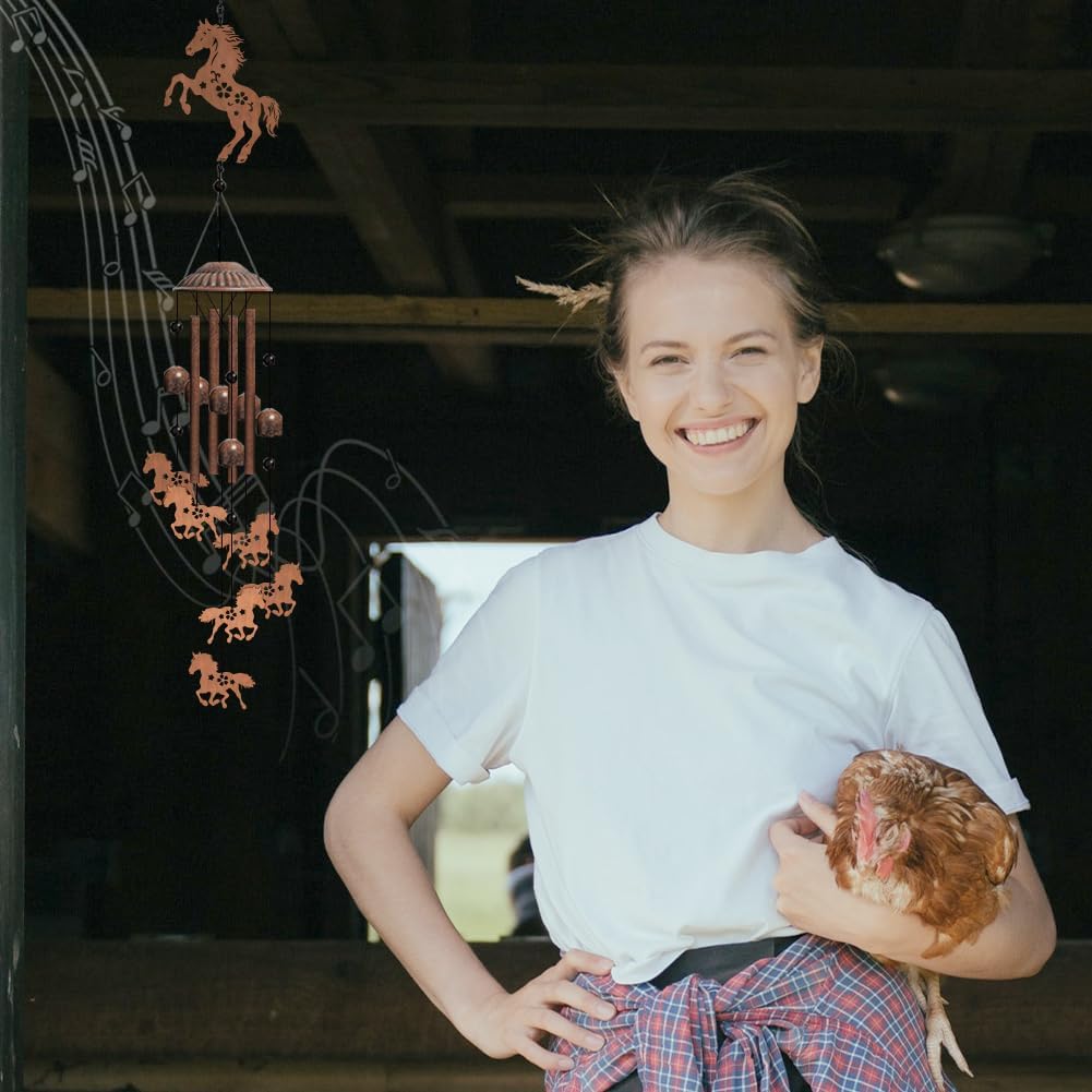 OLYCRAFT 1 Sets Horse Wind Chimes Outdoors Metal Wind Chime Sympathy Memorial Windchime Iron Windchime Memorial Presents Hanging Windbell for Patio Backyard Home Garden Pendant Decoration - 30 Inch