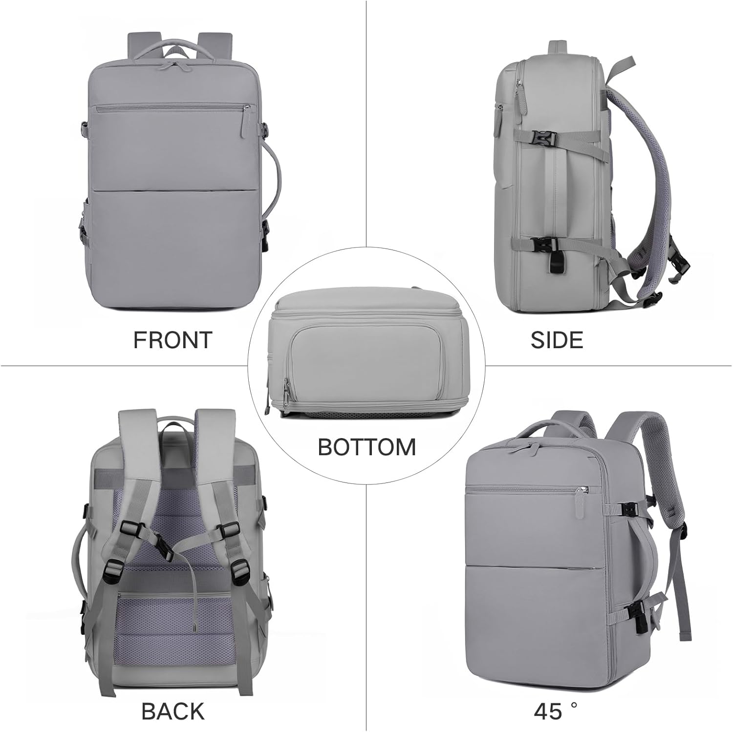 travel backpack for women, carry on luggage with usb charging hole, waterproof laptop backpack medium minimalistic grey01
