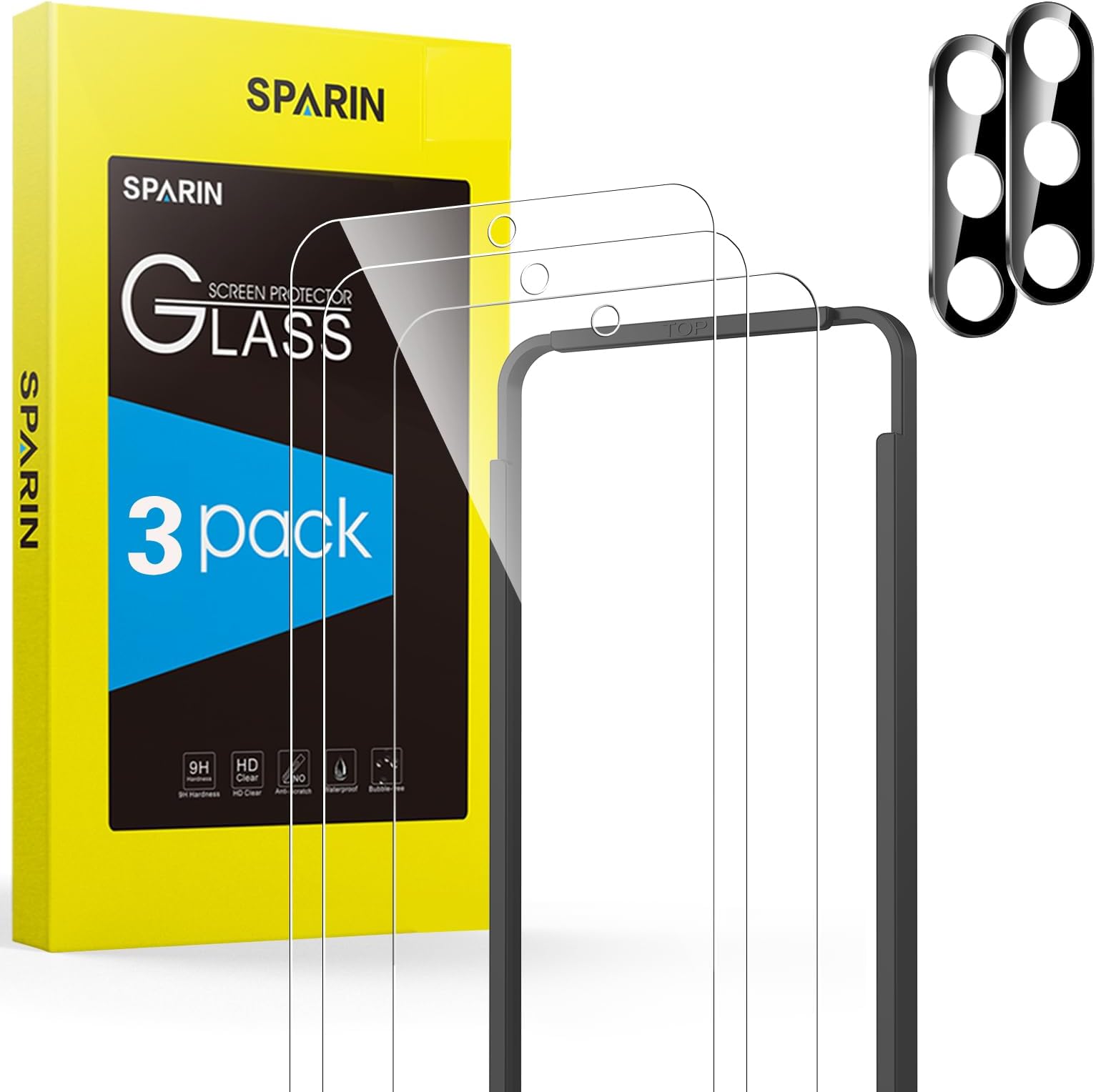 SPARIN 3+2 Pack Screen Protector for Samsung Galaxy S24 5G 6.2 Inch, 9H Tempered Glass Camera Lens Protector with Alignment Frame, Fingerprint Unlock Compatitble, Case Friendly, Anti-Scratch