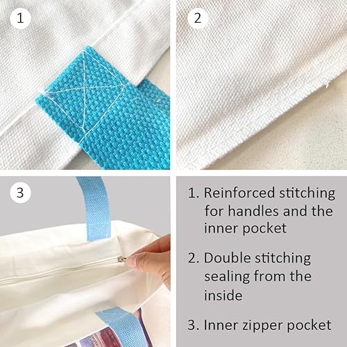 Miniatura 5 de Summer Impressions Bolsa de lona de 12 onzas para mujer, reutilizable, de algodón, para compras, playa, regalo