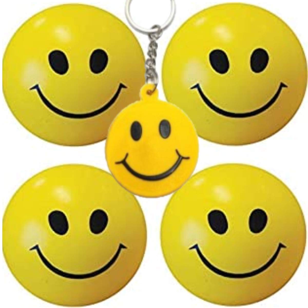 Coco Clouds Anti Stress Smile and Style Essentials Smiley Face Squeeze Balls Combo Set of 4 with 1 Key Chain