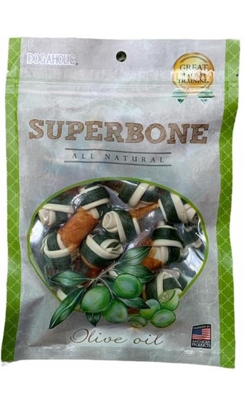 SuperBone All Natural Flavour Knotted | Anti-Oxidant | Vitamin E | Healthy & Training Treats for Dogs Olive Oil Flavour - Pack of 7-image-26
