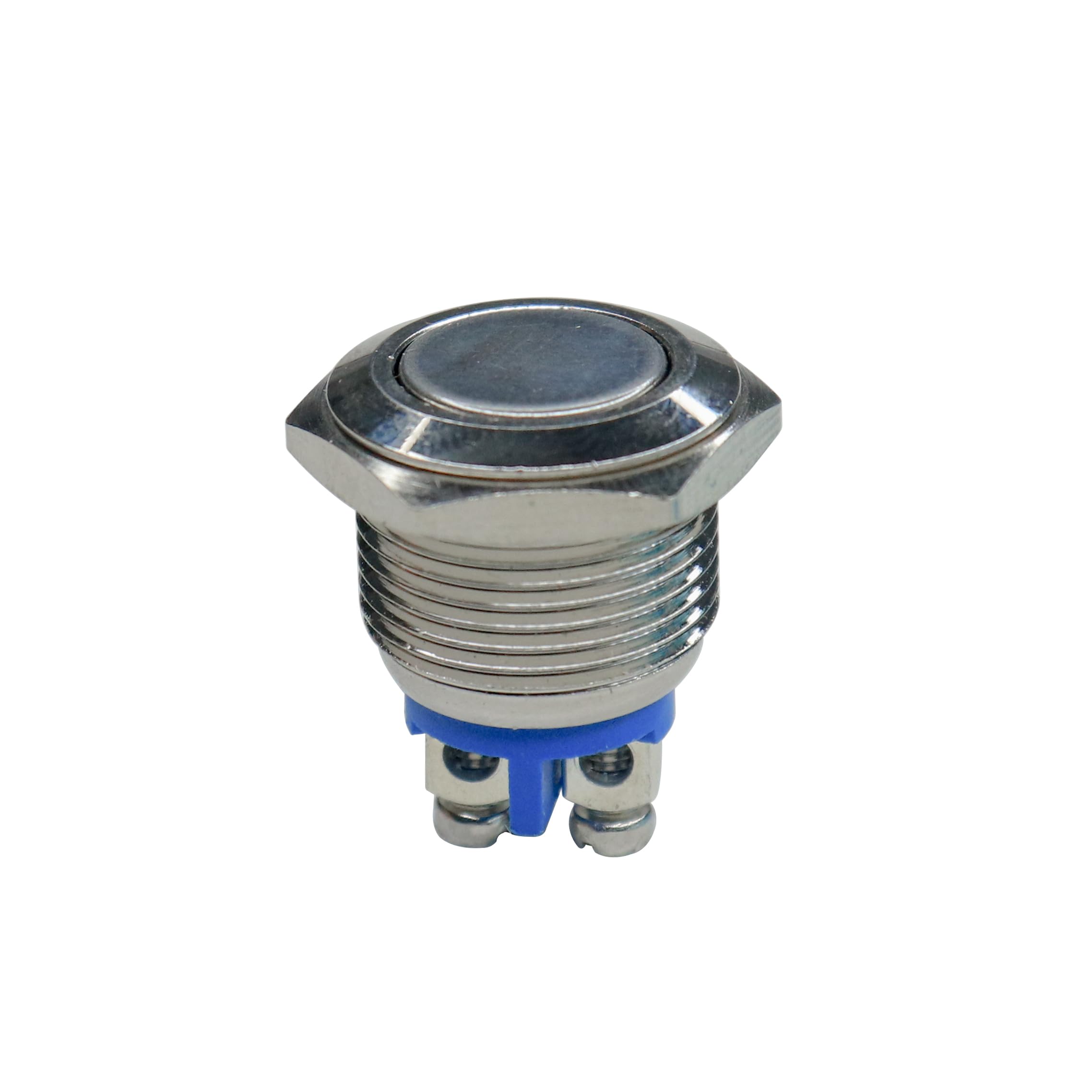 Electronic Spices 16 mm 12-24V Ring Light Horn Types Push Button Metal Switch with Indicator Silver Tone