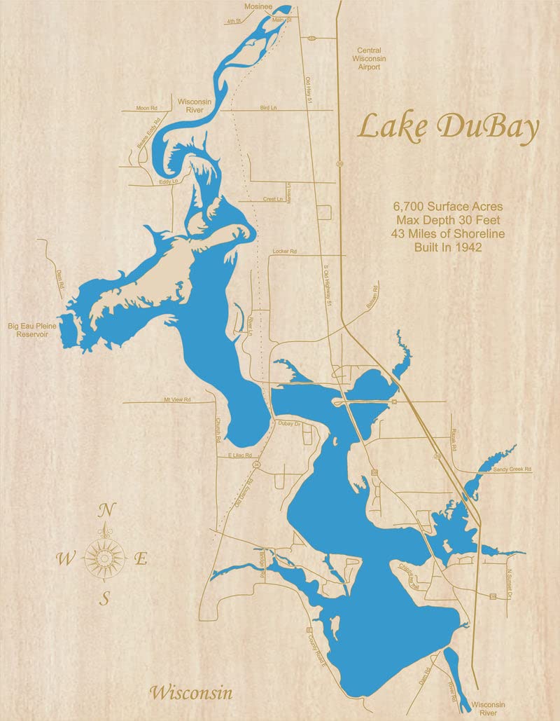 Lake DuBay, Wisconsin 31" x 47" Framed Wood Laser Engraved