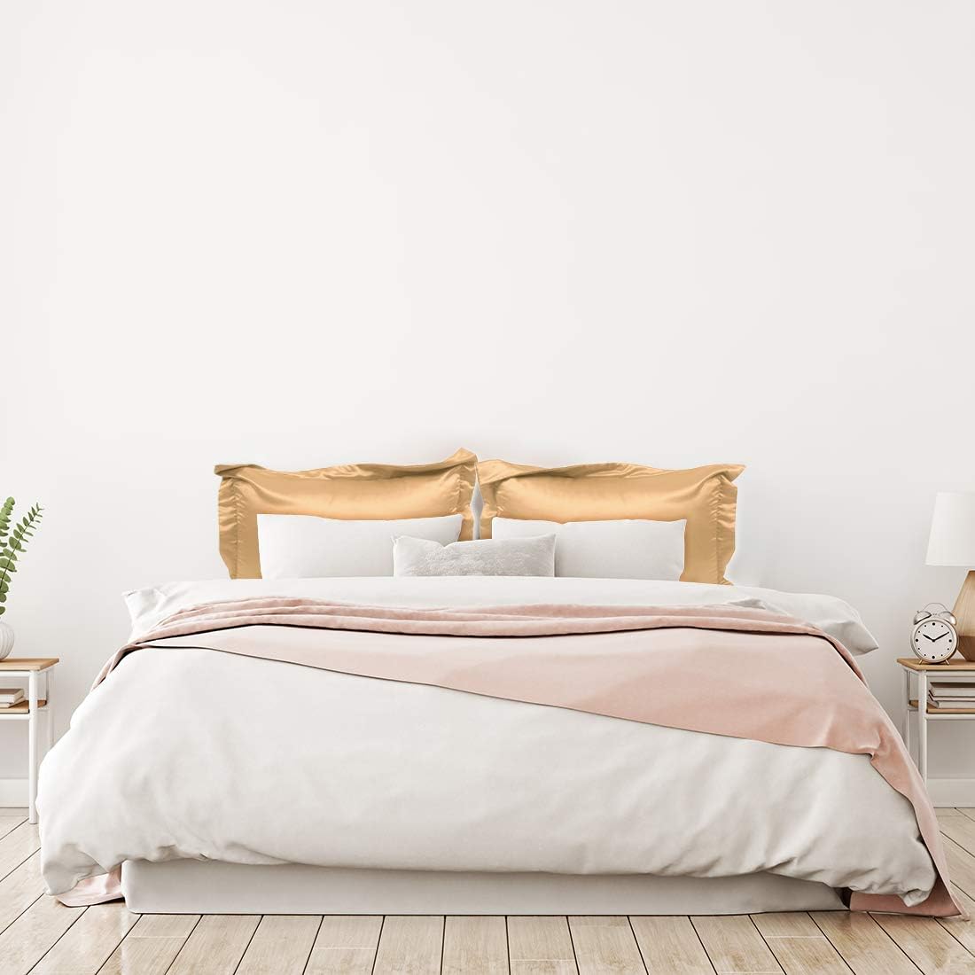 sourcing map 2 Pack Satin Pillowcase for Hair and Skin Euro Sham Pillow Covers Soft Silky Oxford Pillow Cases with Envelope Closure Champagne Standard(51x66cm) - Image 3