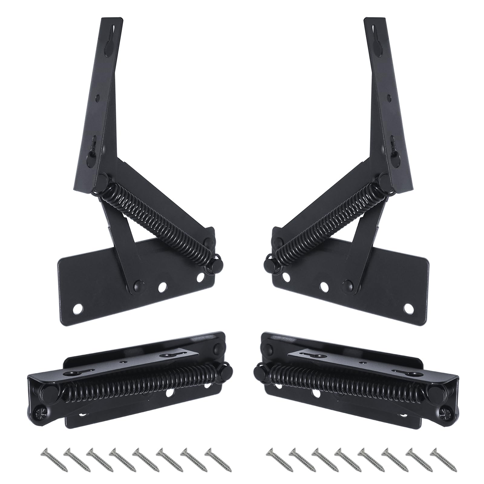 Young Wolf Black 2 Pairs Foldable Lifting Bracket, 80 Degree Spring Hinge Of Elevator, Workbench Hinge With Screws