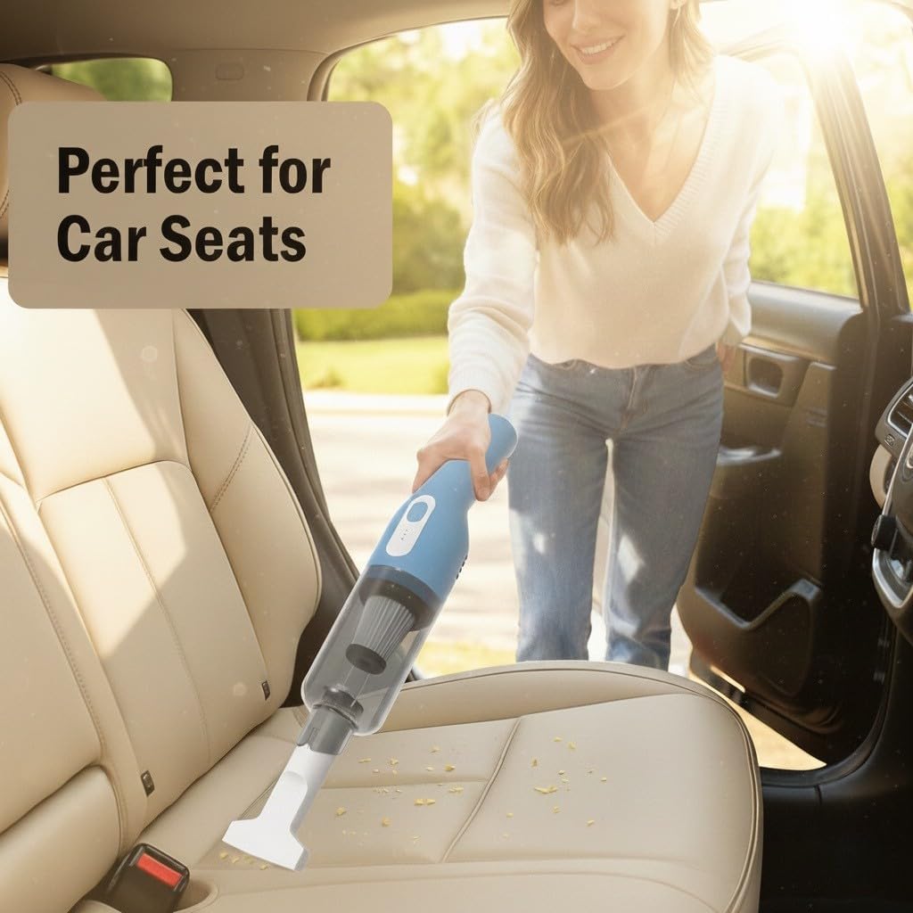 catsMeow Cordless Handheld Vacuum, Lightweight Portable Car Vacuum Cleaner with Crevice & Brush Tools, USB-C Rechargeable, Ideal for Cars, Quick Cleanups & Tight Spaces