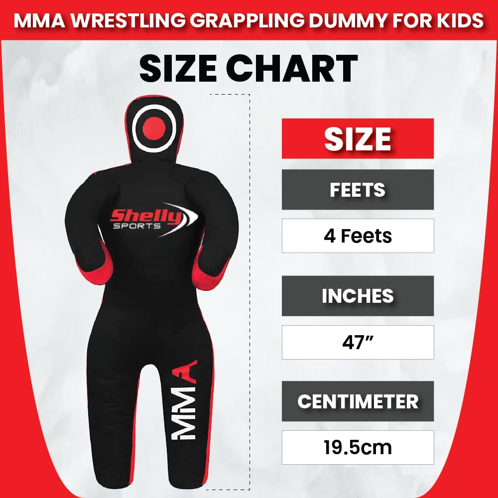 Shelly Mannequin de lutte MMA pour enfants, sac de frappe, copains de lutte brésilien, JIU Jitsu Position debout, arts martiaux, boxe, karaté, entraînement factice (119,4 cm/1,2 m) – Non rempli