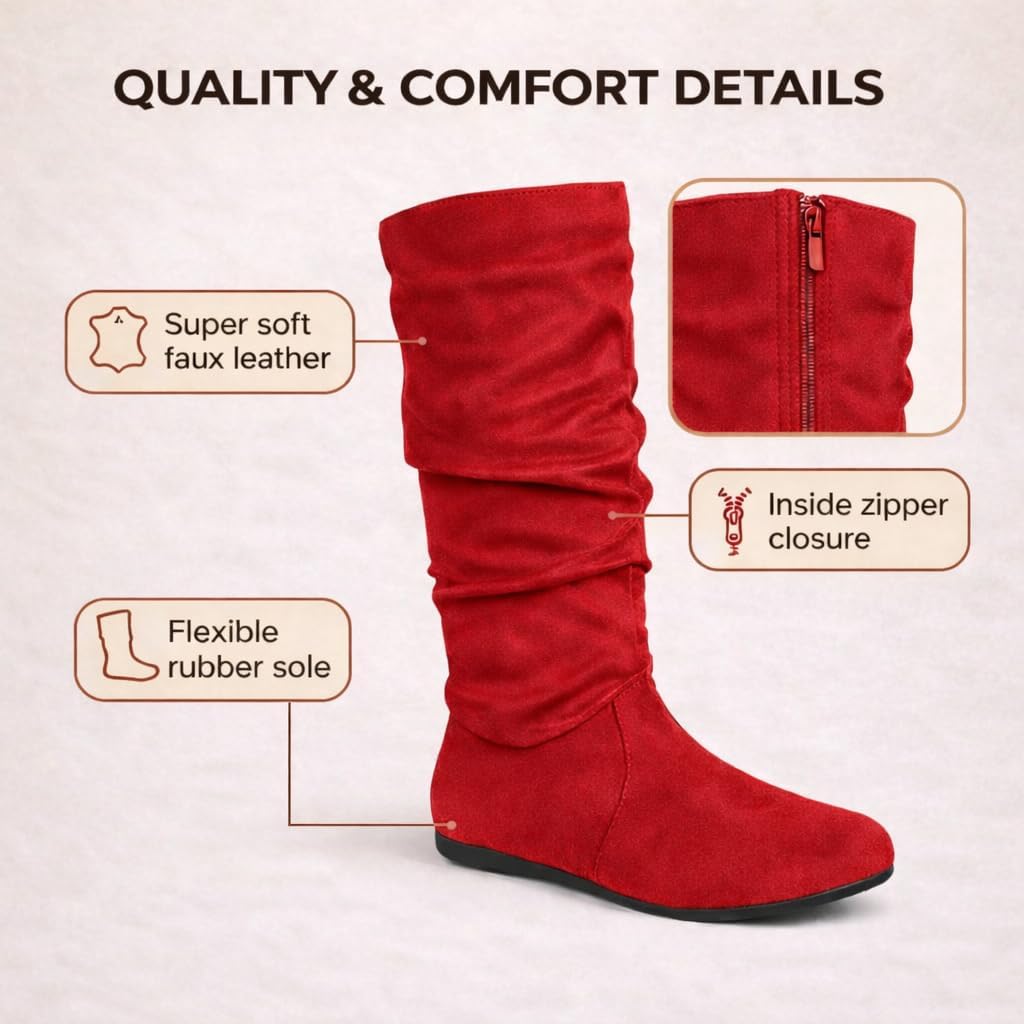 Wells Collection Womens Boots Soft Slouchy Flat Low Heel Mid-Calf Under Knee High