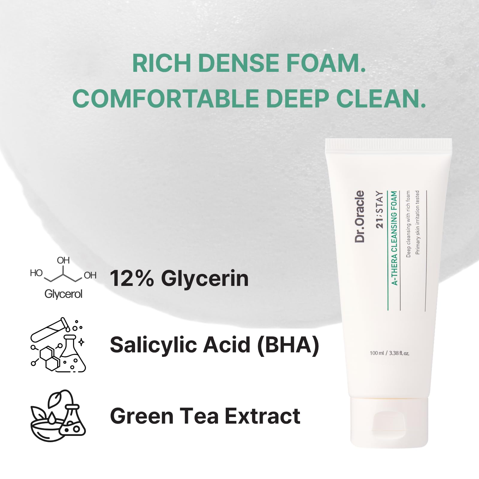 DR.ORACLE A-Thera Cleansing Foam Gesichtsreinigungs-Gesichtsreiniger für empfindliche Haut - Korean Beauty, (3.38fl.oz) Dermatologe getestet, 21 STAY