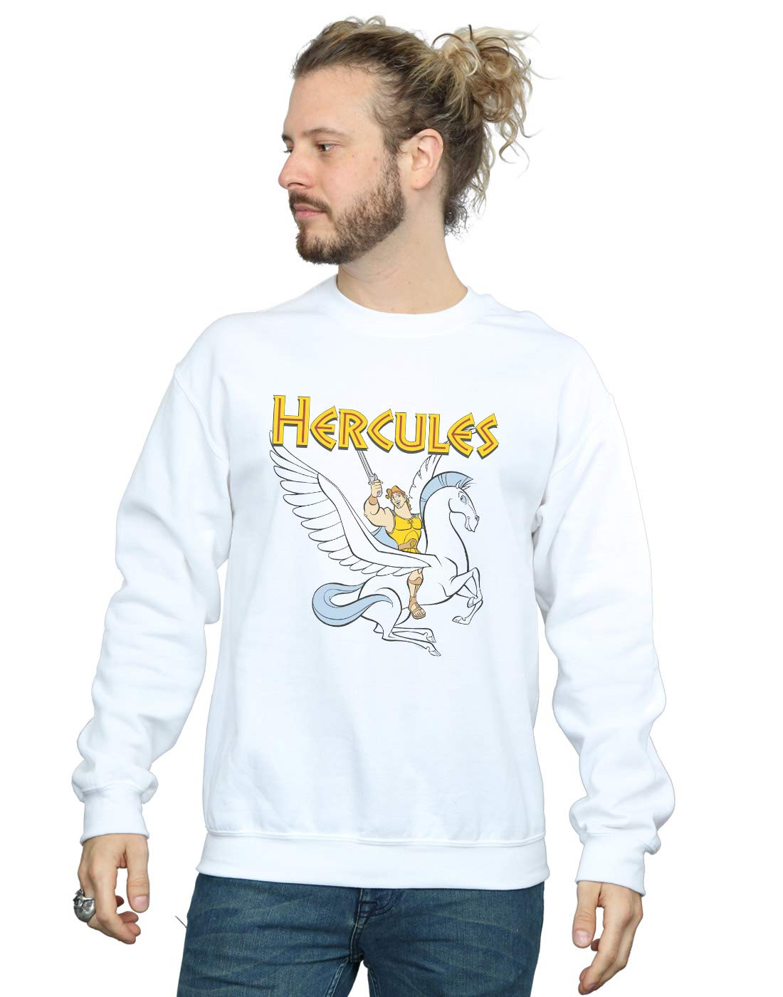 Absolute Cult Men's White Disney Hercules With Pegasus Sweatshirt Medium