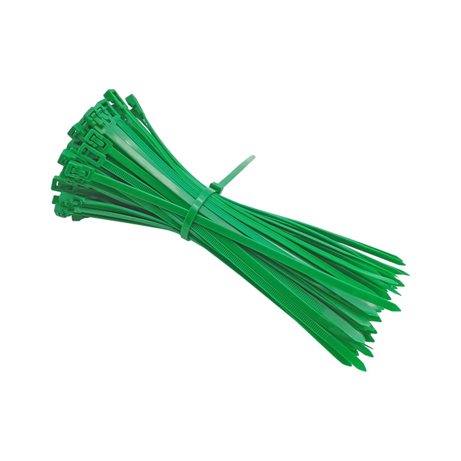 Bridas de nailon, bridas para cables, Bridas de nailon de colores con bucle de plástico de 5 x 200 mm, liberables, for cables.(Green,50 PCS)