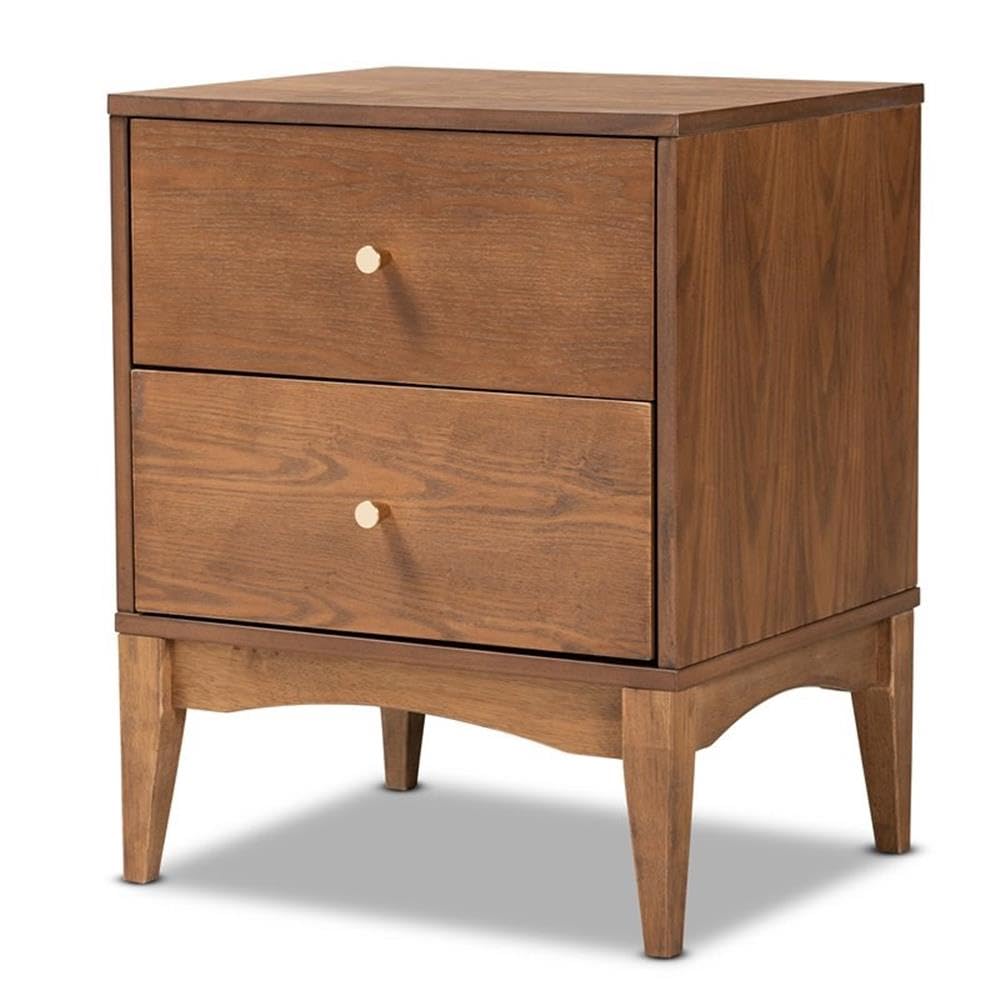 Landis Mid-Century Modern Ash Walnut Finished Wood 2-Drawer Nightstand