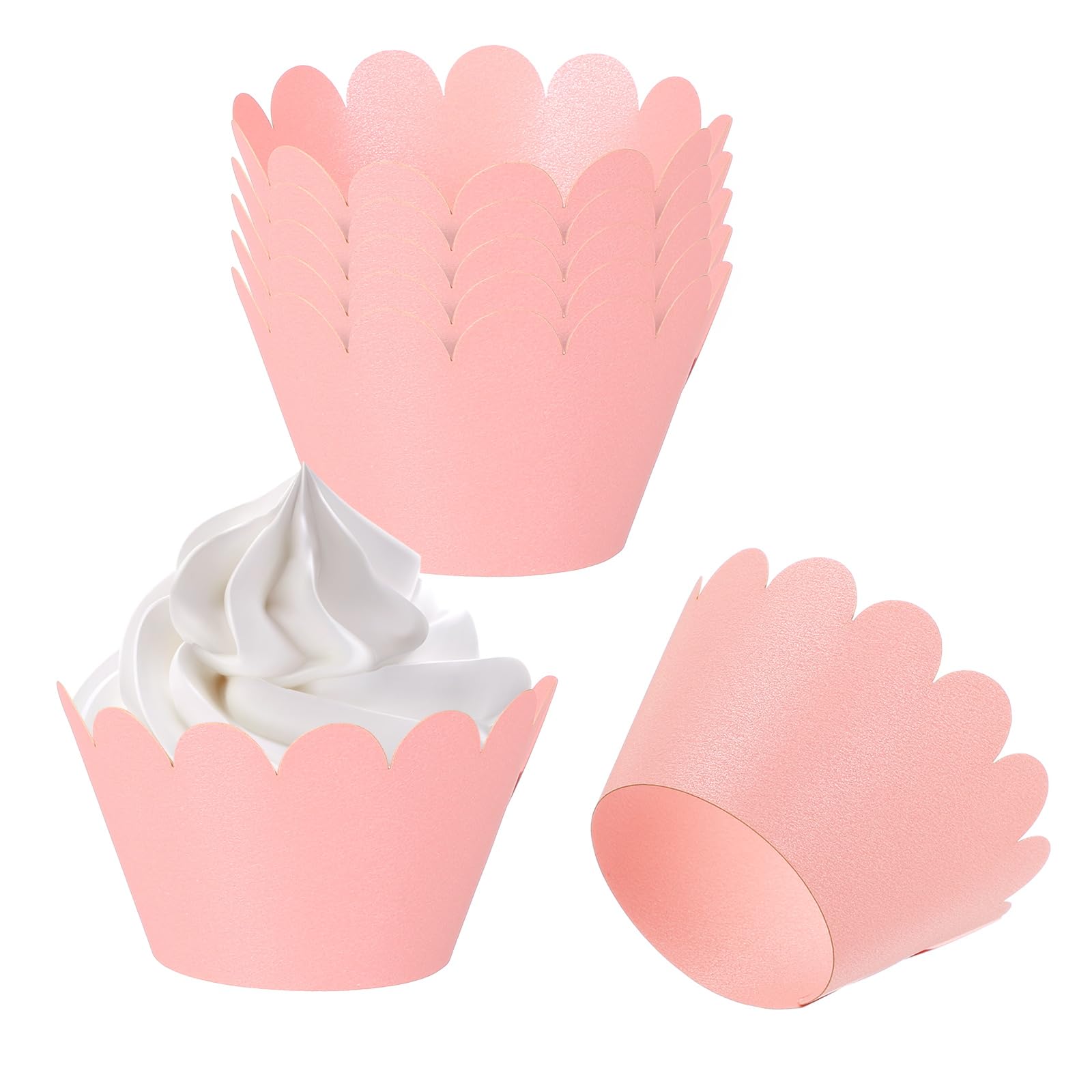 Photo 1 of PATIKIL Cupcake Wrappers Paper, 50 Pack Baking Cups Standard Wave Decoration for Anniversary Birthday Weddings Parties, Pink