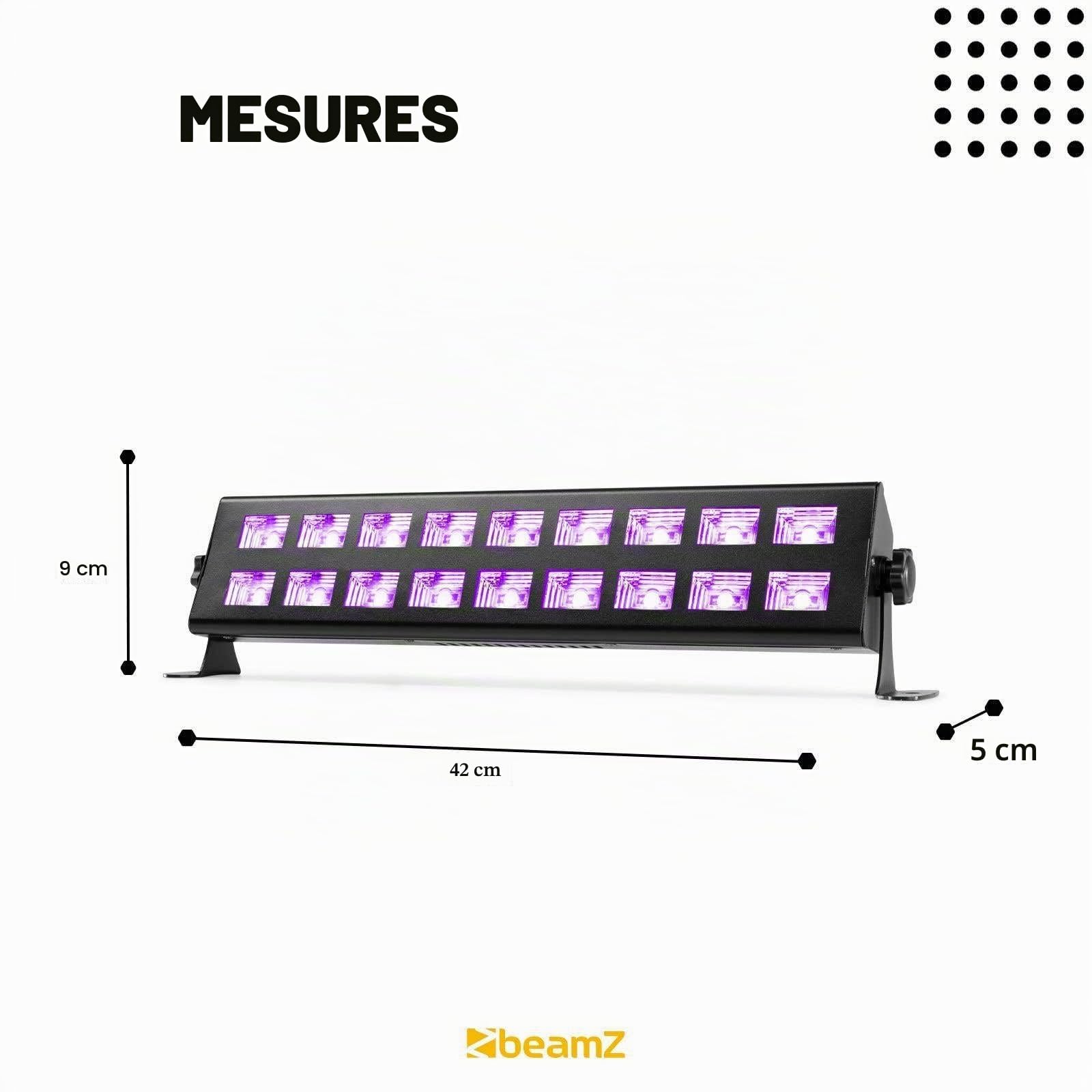 BeamZ BUV 293 Barre LED UV - 2x 9 LED UV, Puissance 3 Watts chacune, Faible Consommation, Bouton ON/OFF, Très Légère, Facile à Transporter, Idéale pour les Soirées à Thème et les DJs