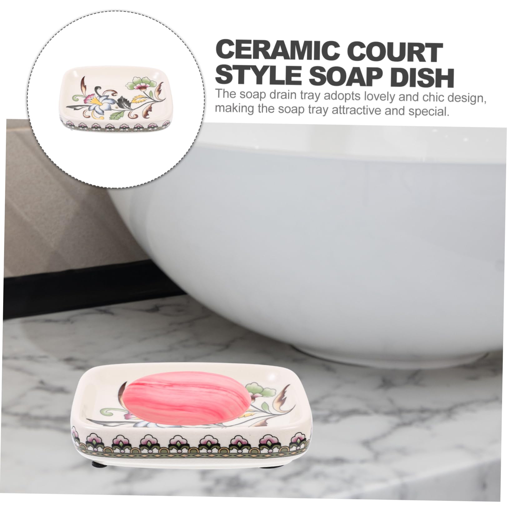 Amosfun Portasapone in Ceramica Stile Palazzo Design Autodrenante, Vassoio per Sapone Pratico e Decorativo per Cucina e Lavabo