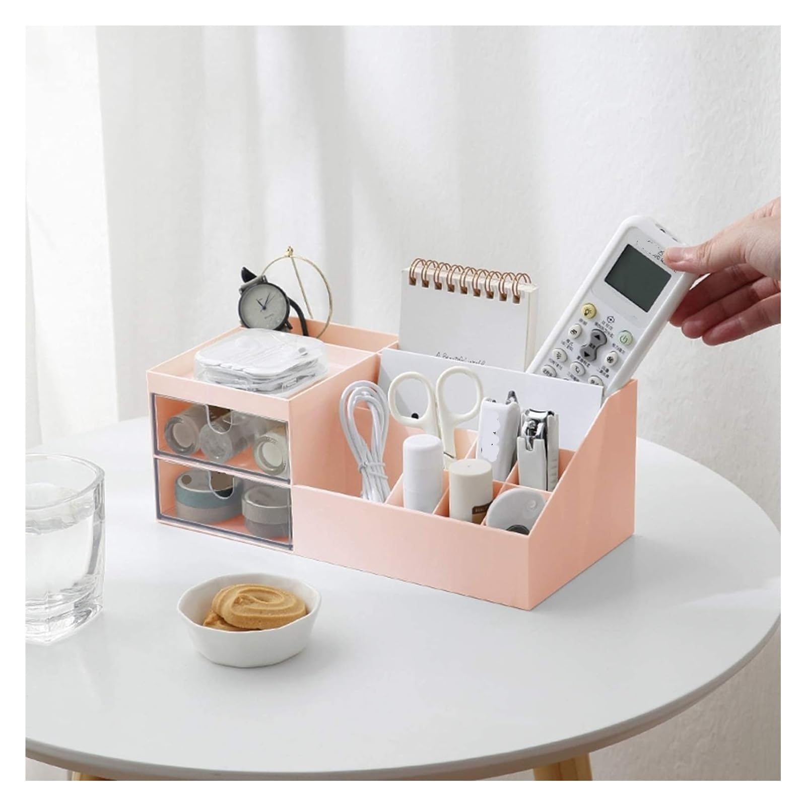 Schreibtisch-Organizer, Schreibtisch-Organizer, Schreibtisch-Aufbewahrung, Kosmetik- und Schmink-Organizer-Box für Bürobedarf, Badezimmer, Theke, Büro, Schule, Tischdekoration (Rosé, 24,2 x 12 x 9 cm)