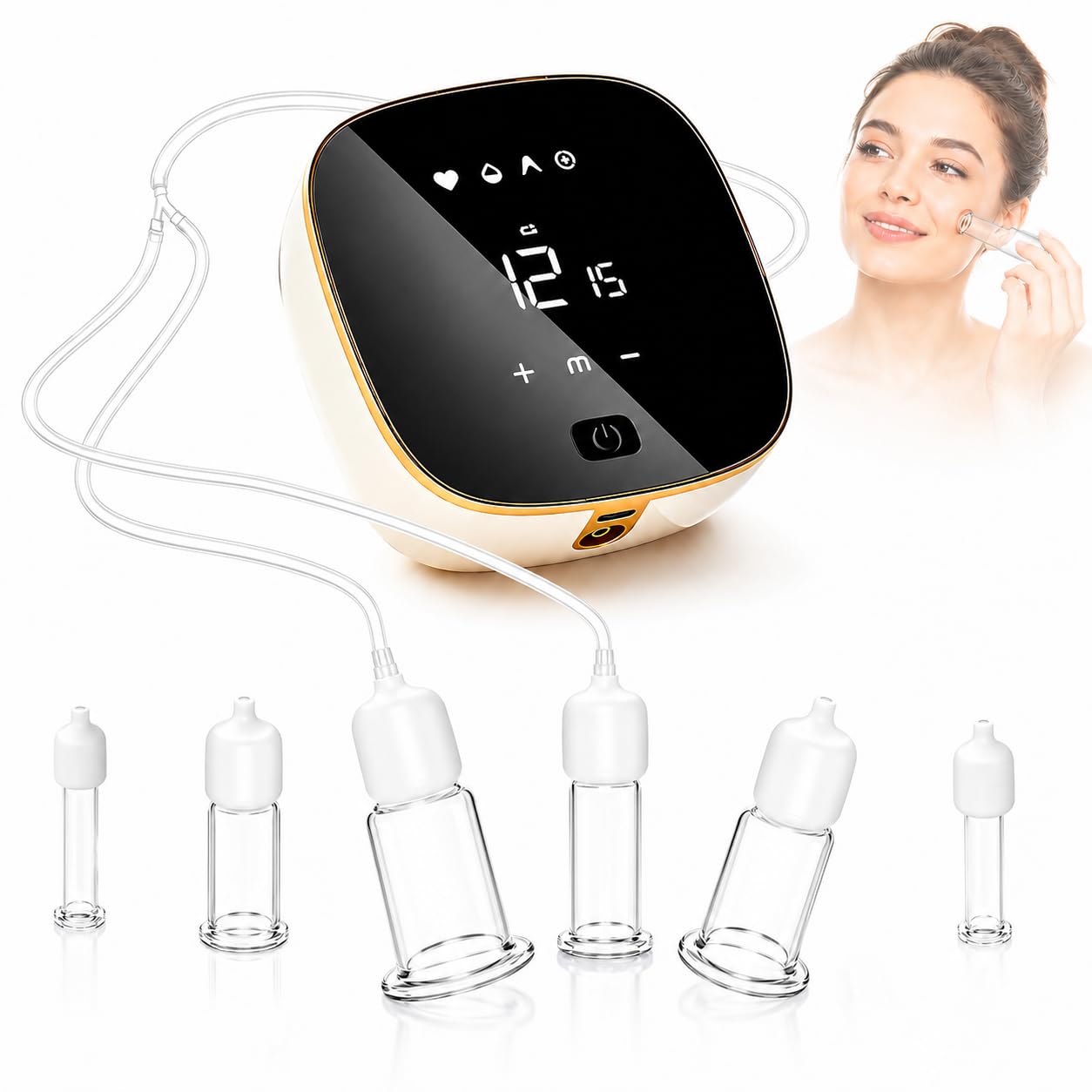 Juego de ventosas faciales eléctricas, herramienta de masaje Gua Sha 3 en 1, 6 vasos de vidrio