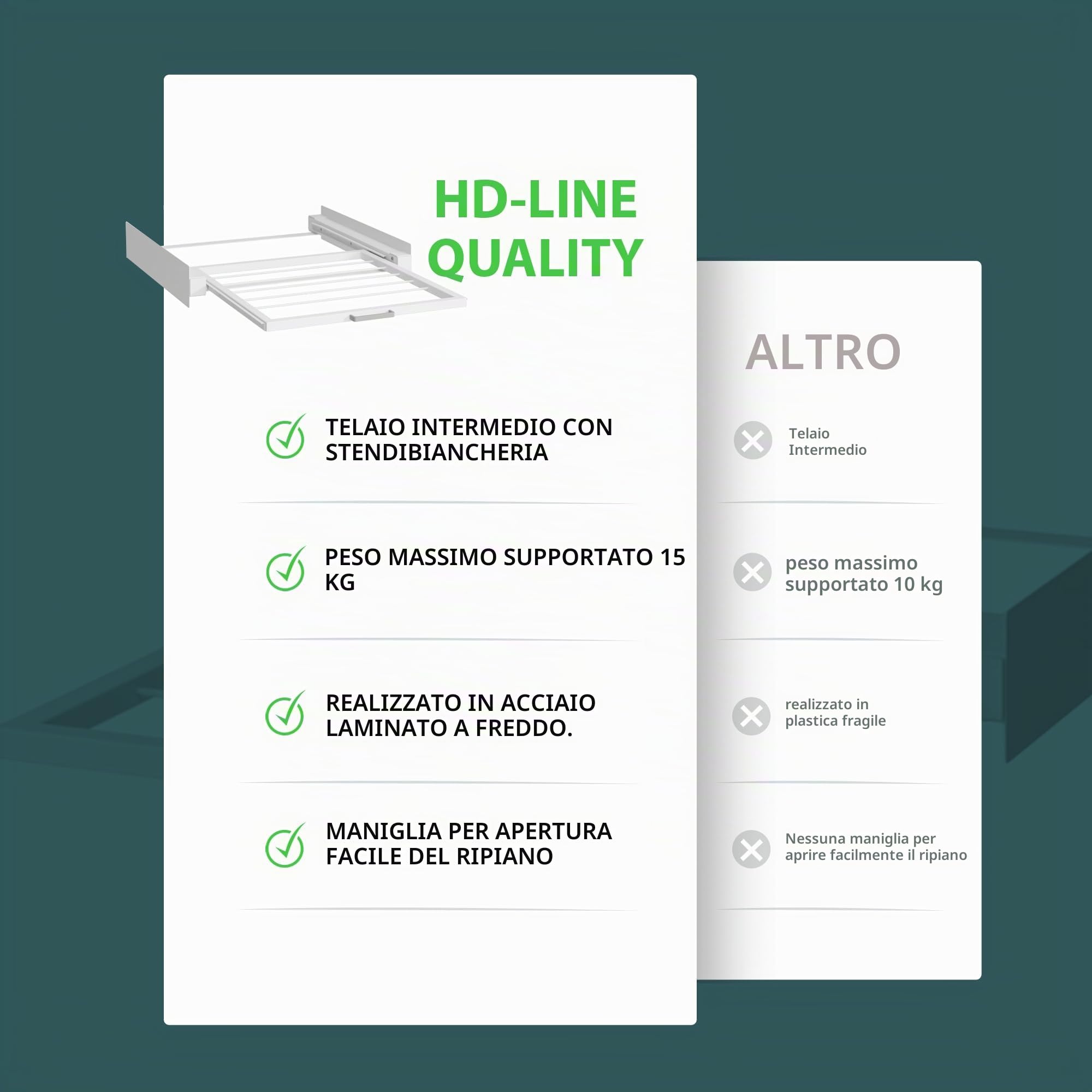 Hd-Line - Struttura universale di montaggio intermedio - Sistema di sospensione - Per lavatrici e asciugatrici, con ripiano estraibile, anti-vibrazione e anti-ribaltamento Dimensioni (60x54x10 cm