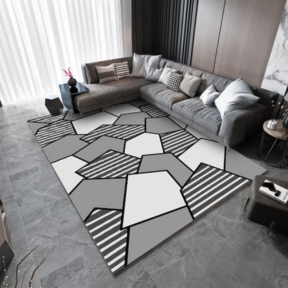 Tapis doux gris de salon au design carré irrégulier 160x280 pour un confort absolu