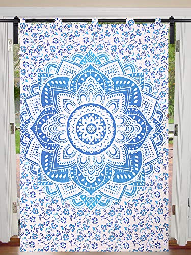 Juego de cortinas para colgar en la pared, diseño de flores y mandalas, 125 cm x 208 cm, cortinas para puertas, ventanas, cortinas de balcón, balcón, bohemio Cover