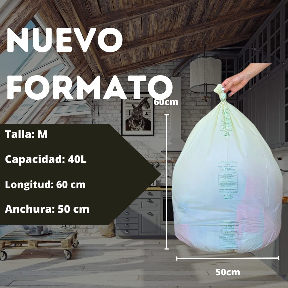 90 Bolsas Húmedas Biodegradables 50x60cm, Bolsas Húmedas, Bolsas Compostables con Asas Bolsas Húmedas, Bolsas de Basura, Recogida de Residuos Orgánicos, Bolsas Húmedas Biodegradables
