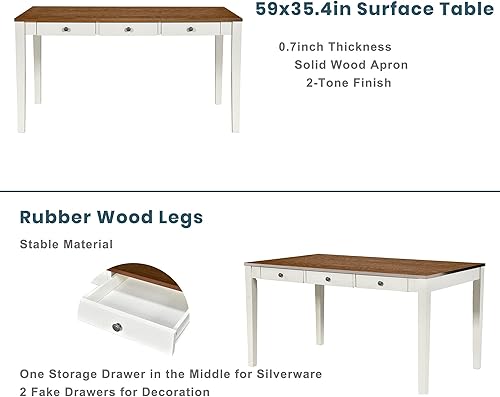 Miniatura 3 de LUMISOL Juego de mesa de comedor para 6, juego de mesa de cocina de granja con 4 sillas tapizadas, banco y cajones de almacenamiento, juego de mesa