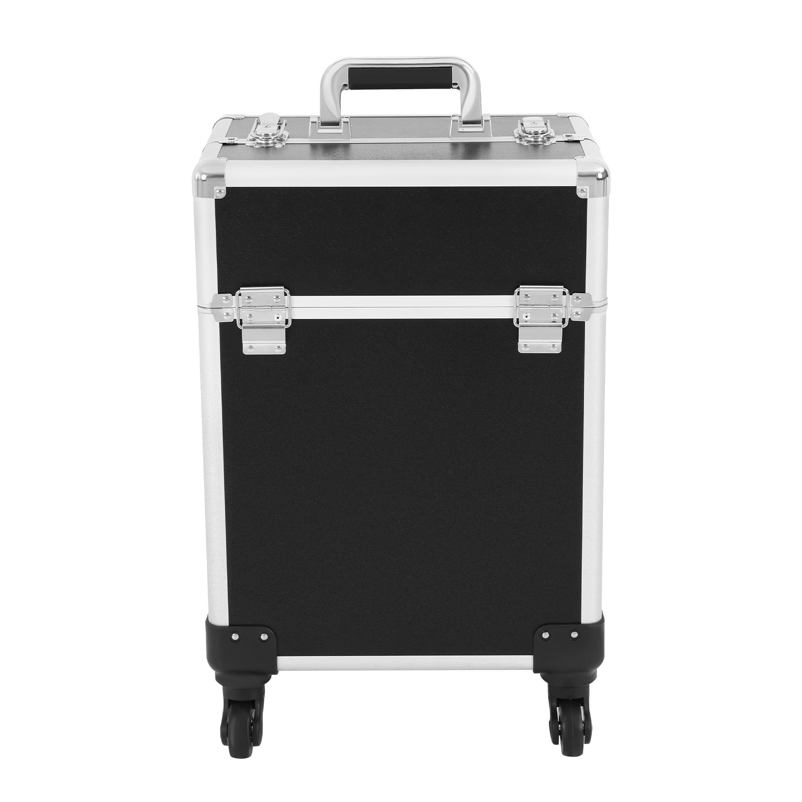 Professionelle Make-up-Tasche aus Aluminiumlegierung, Rollkoffer für Make-up, Kosmetikkoffer mit Schlüsseln, Friseur-Reisekoffer, mit Ausziehbarer Zugstange und 4 Abnehmbaren Rollen