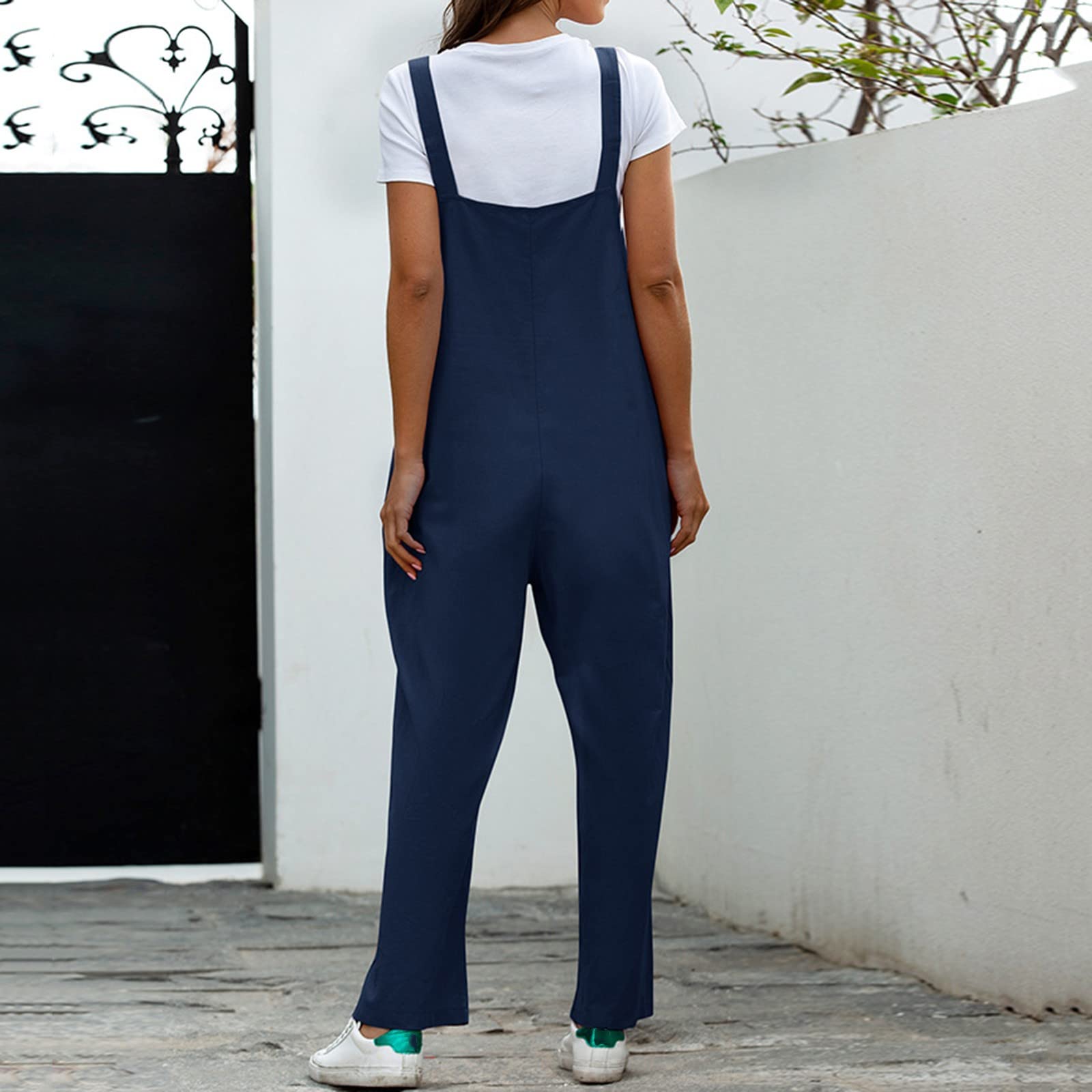 Pantalones de verano para mujer, peto casual vintage, pierna ancha, mono sin mangas largo