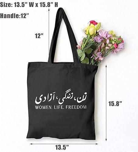 Miniatura 6 de TSIIUO Bolsa de lona con estampado de letras Life Freedom para mujer, bolsa de compras reutilizable con estética de protesta, regalos divertidos