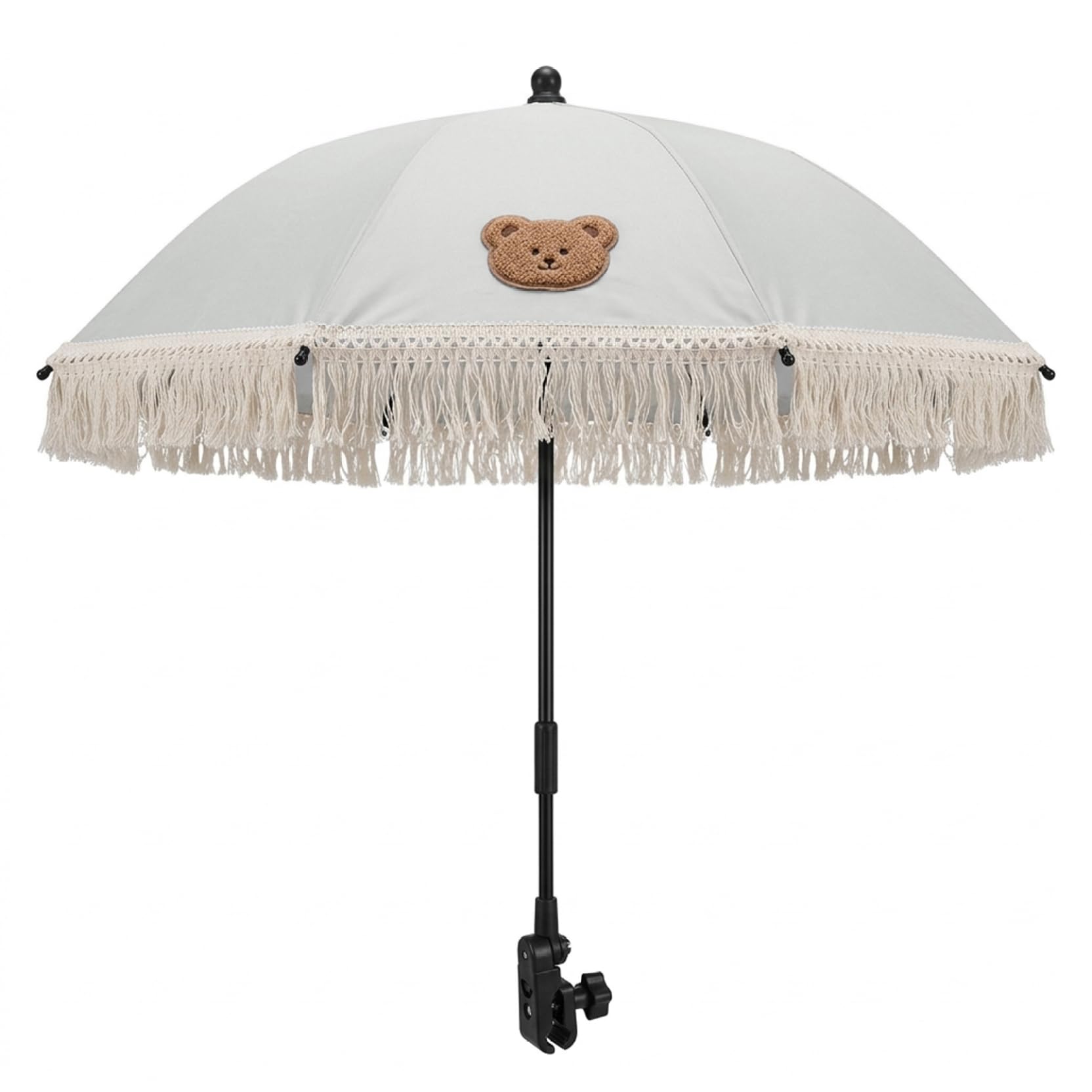 Chair Umbrella with Clamp, Portable Baby Stroller Sun Shade Adjustable Cute Bear Embroidery & Lace Stroller Umbrella for Outdoor Walk, Chair