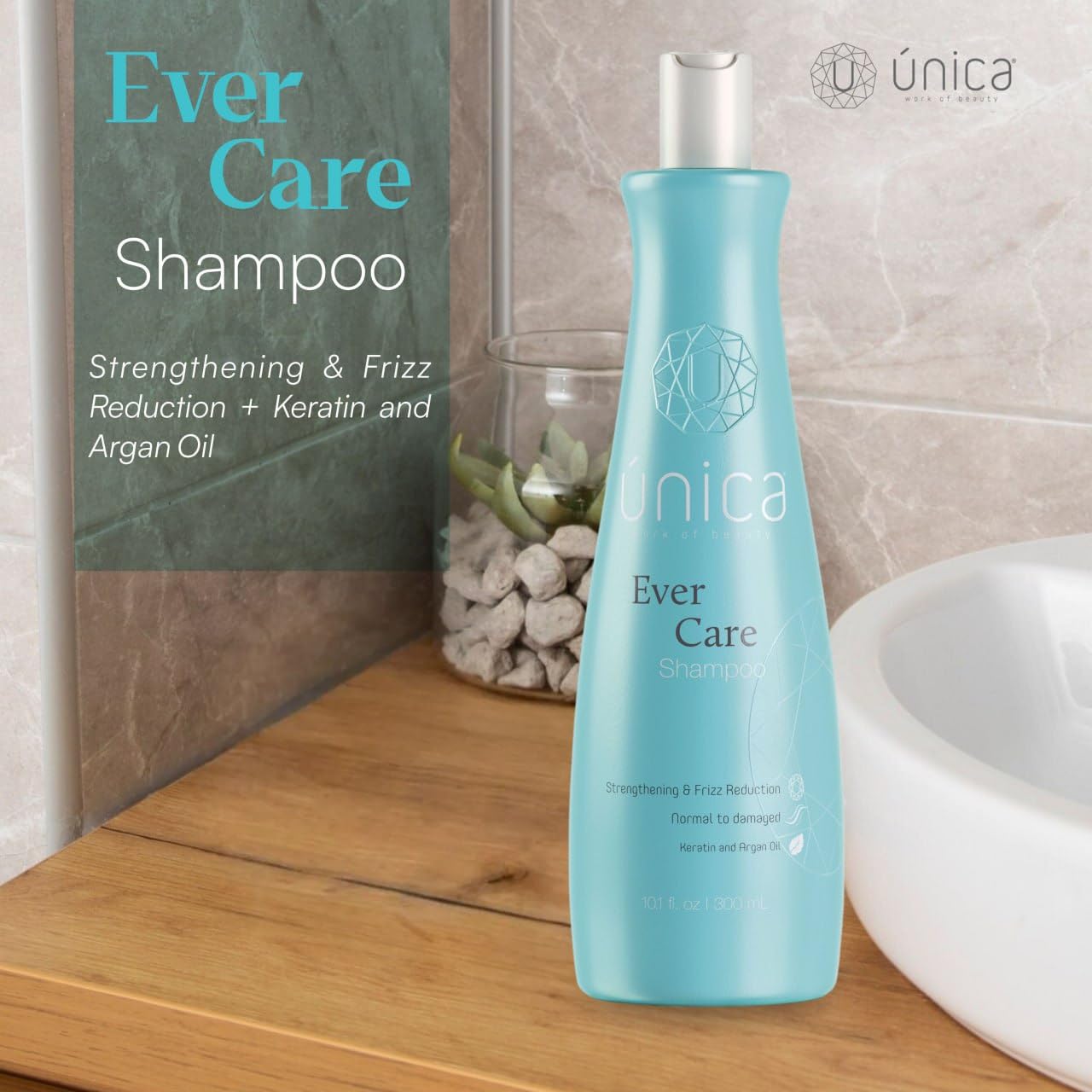 UNICA Work of Beauty Ever Care Smoothing Shampoo – Keratin, Collagen & Argan Oil for Frizz Control, Repair & Hydration – Daily Lightweight Cleanser for Dry, Curly & Damaged Hair – 10 oz
