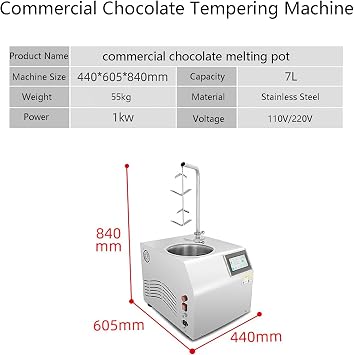 Countertop Chocolate Tempering Machine, Strawberry Chocolate Coating Machine, with Auto Dispenser & Vibrating Table, 5L/7LChocolate Fountain Machine for Fountain, Strawberry Coating