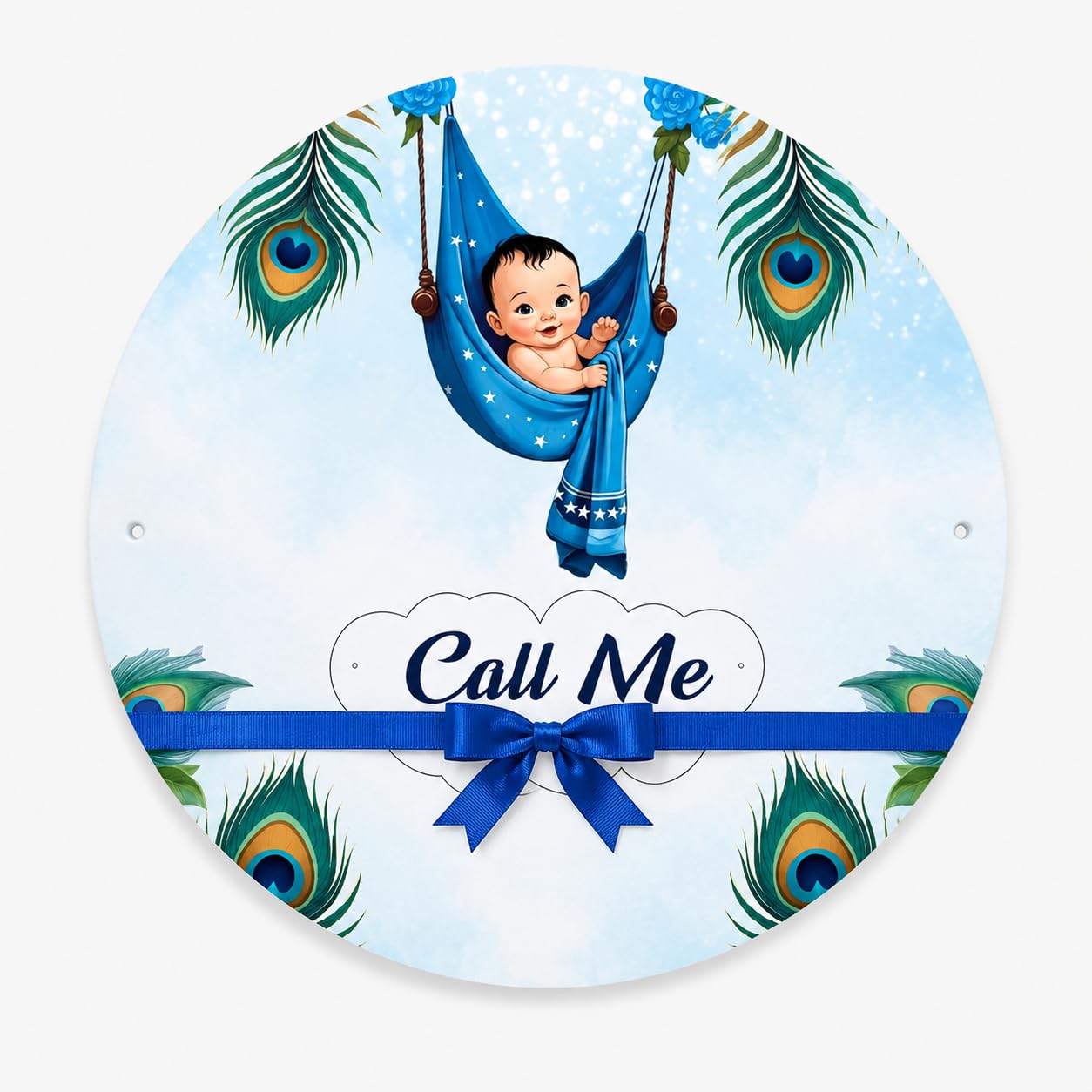 Round shape with Peacock Feather Design Baby Name Reveal Board, Baby Name Announcement Ceremony,(Round shape - M1)-picture-18