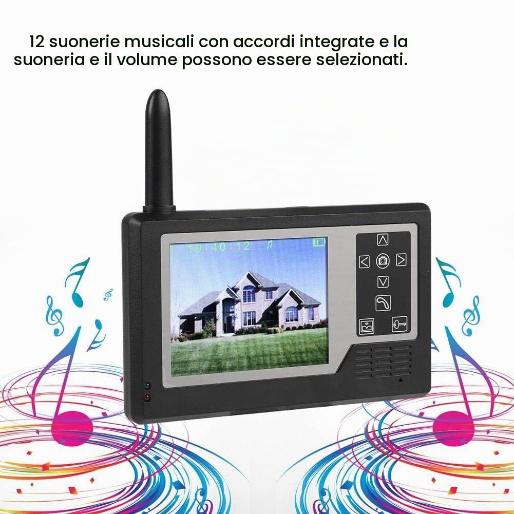 Videocitofono Senza Fili, Videocitofono Smart, Video Citofono, 2,4 GHz Wireless Wave elettromagnetico Schermo TFT a colori 3,5 pollici Schermata vivavoce/Interfono Bidirezionale(1V1)