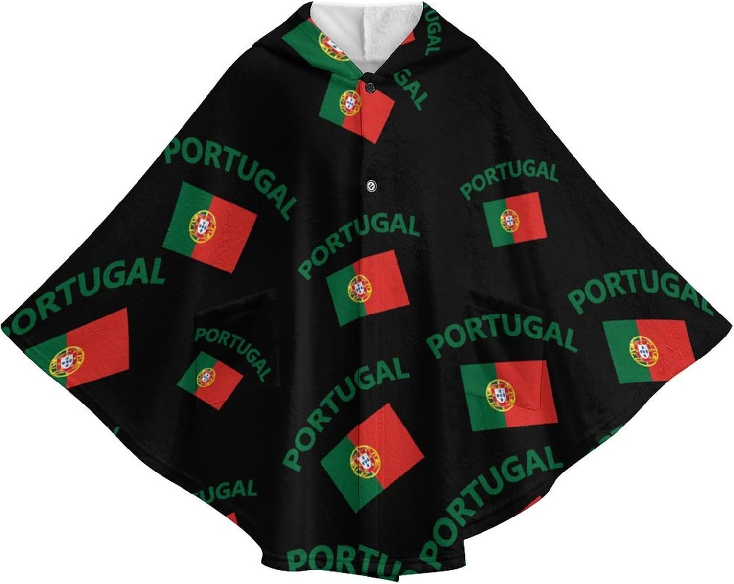 Portugal Flag Wearable Blanket with Hooded Flannel Blankets Cape with Pocket