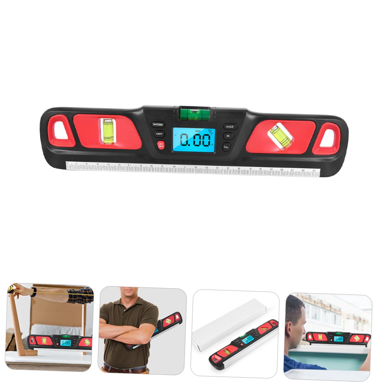 SHINEOFI Digitale Wasserwaage mit Magnet Hochpräzises Kunststoff Messwerkzeug Genaues Kalibriergerät für Industrie und Haushaltsmessungen in Rot