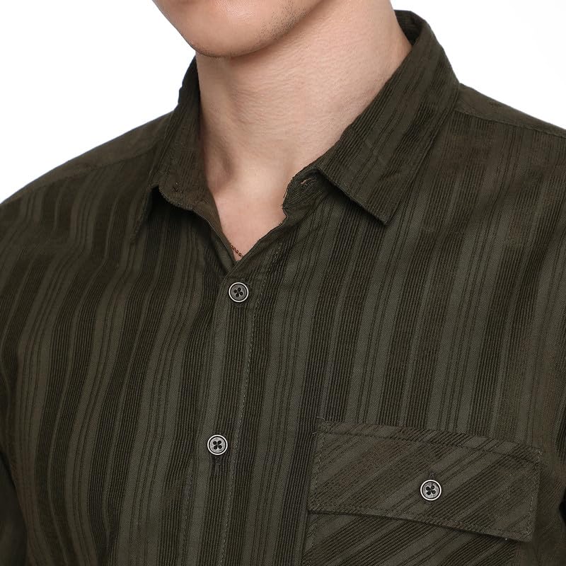 Image of CAHOOT Men's Polycotton Abstract-Textu Shirt |Casual-Wear | Spread Collar | Long Sleeve | Button Closure | Shirt Crafted with Comfort Fit for Everyday Wear