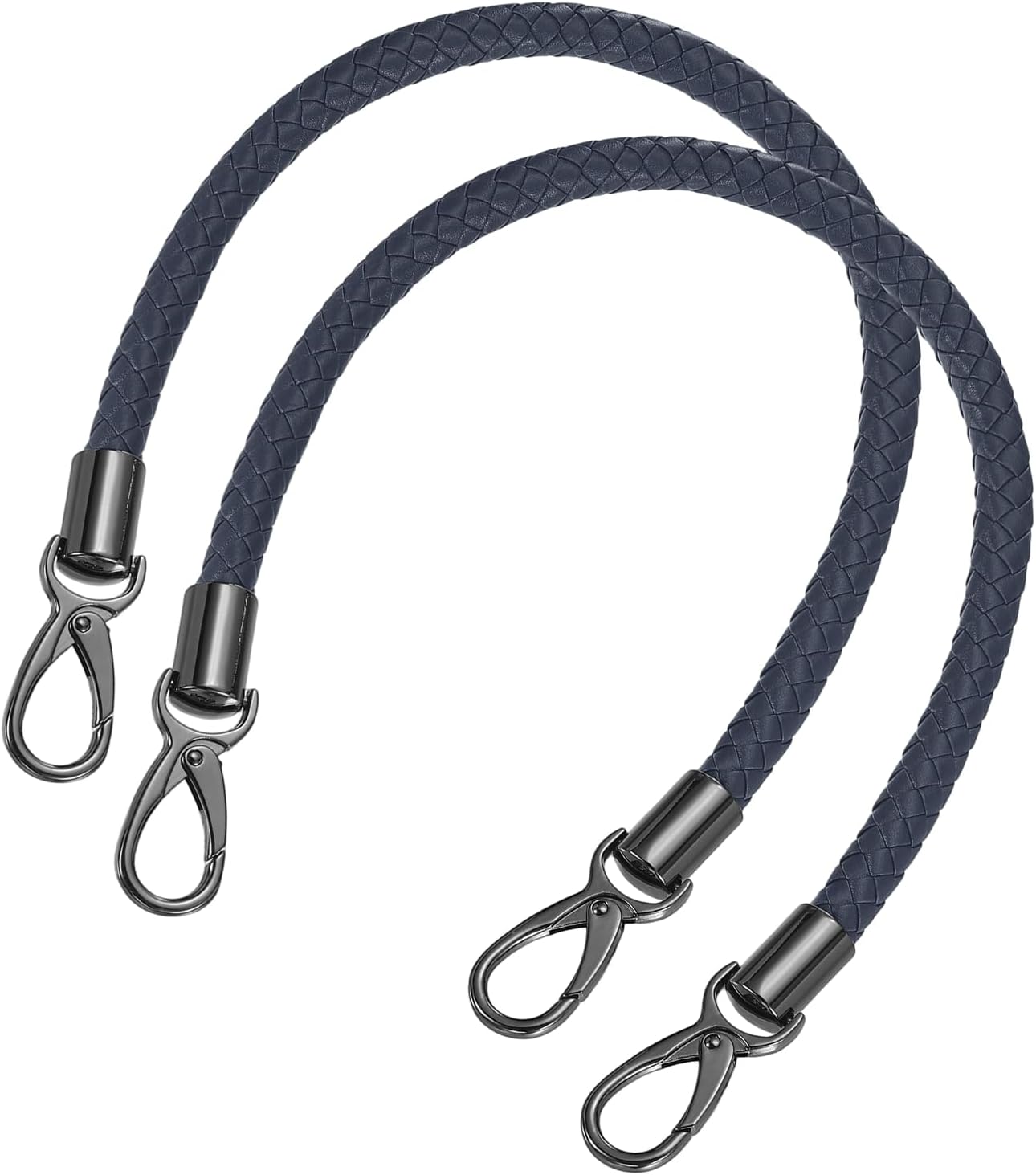 sourcing map Leather Purse Strap, 2Pc 50cm/19.69" Short Leather PU Braided Purse Replacement Handle with Metal Buckles for Underarm Bags, Handbags (Dark Blue Strap + Black Clasp)