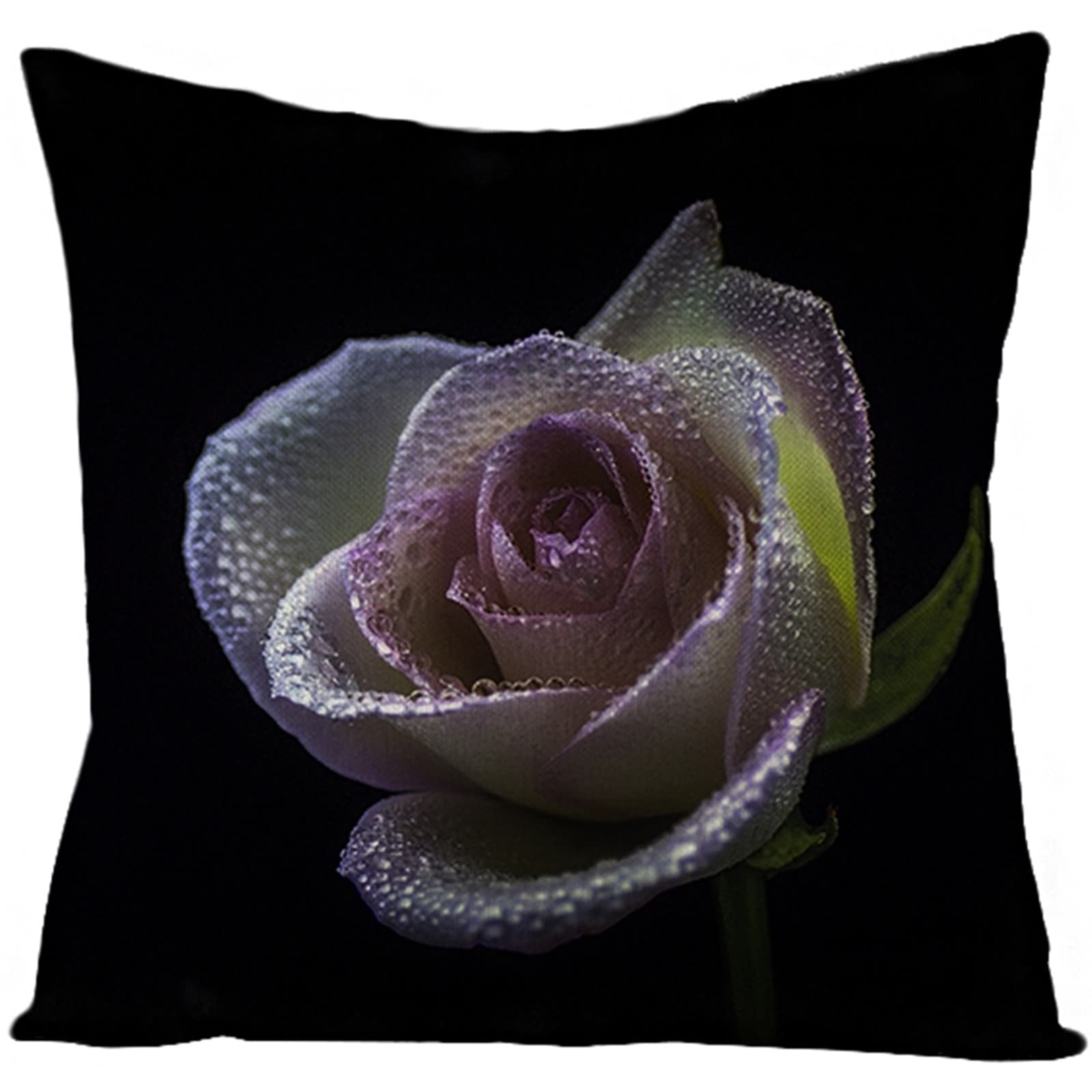 Hoisy Linen Decorative Pillow Covers, Sposh Pillow Cases Rose Flower Black Purple Size 40x40cm