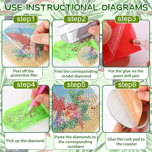 Upins 8Pcs Tropical Birds Diamond Painting Coasters For Drinks Diy Coaster Diamond Art Kits For Adults Kids Beginners Diamond Art Craft Supplies (Tropical Birds) #TOP2