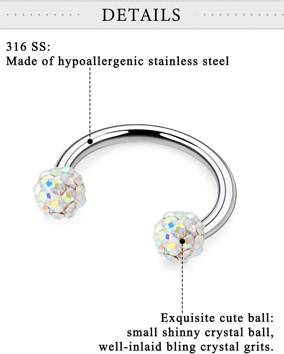 Horseshoe Nose Ring 20g Double Stud Nose Ring Surgical Steel Lip Rings Daith Piercing Jewelry for Women Inner Diameter 8mm - Image 3