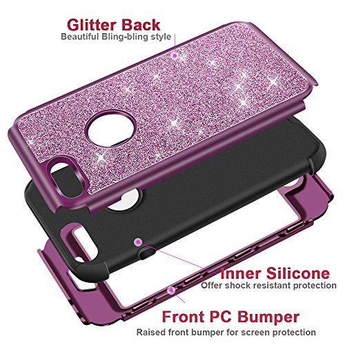 Hython Designed For Iphone 8 Plus, Iphone 7 Plus Case, Heavy Duty Defender Protective Bling Glitter Sparkle Hard Shell Hybrid Shockproof Rubber Bumper Cover For Iphone 7 Plus And 8 Plus, Purple #TOP2