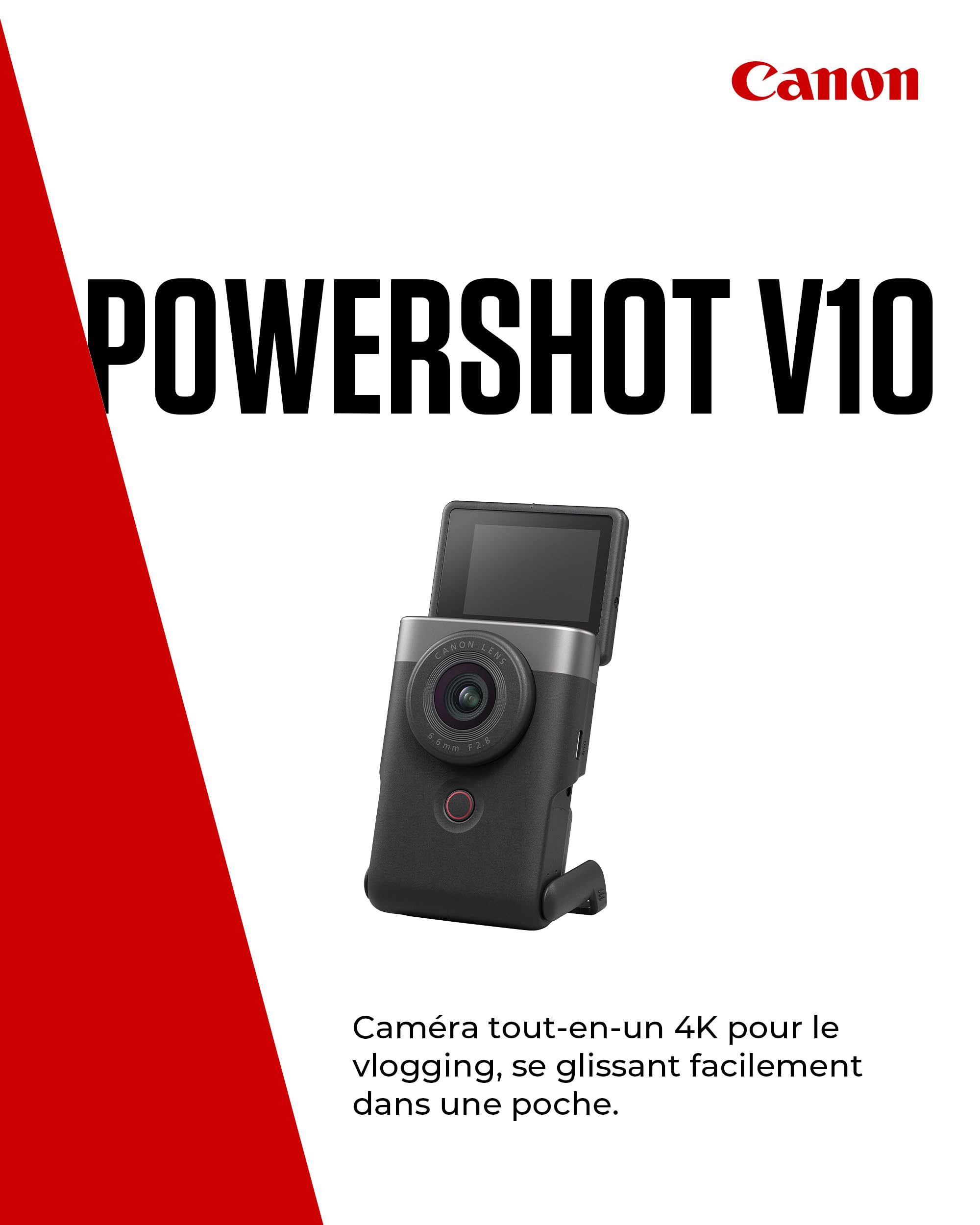 Canon PowerShot V10 Vlogging Kit – Conçu pour Les Vloggers, cet Appareil Photo vlogging 4K Tout-en-Un Qui se Glisse Facilement dans la Poche, Gris
