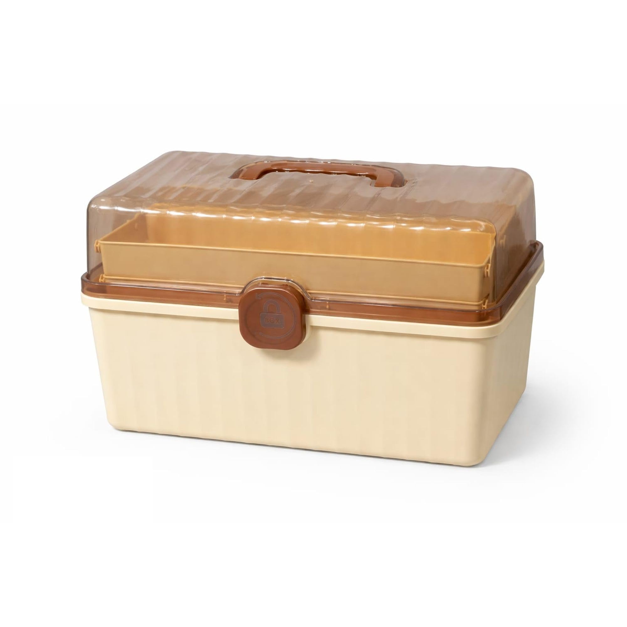 HI MOM Multi Layer Medicine Storage Box with Handle Large Capacity First Aid Organizer Portable Medical Storage Case with Secure Lock Transparent Lid for Home Travel Office - Brown-image-7