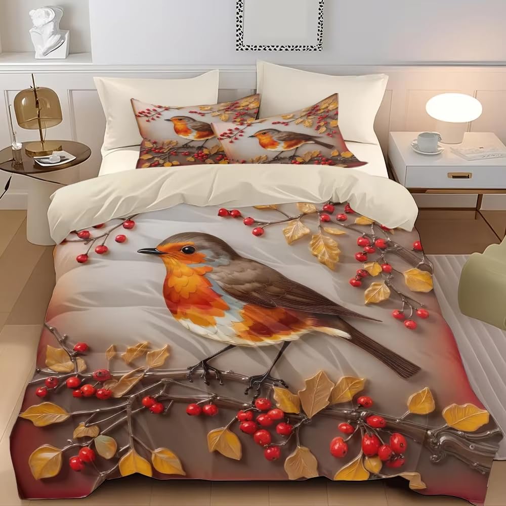 Housse de couette imprimée numériquement motif rouge-gorge de qualité supérieure